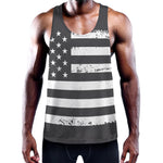 Grey And White American Flag Print Training Tank Top