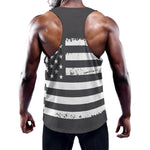 Grey And White American Flag Print Training Tank Top