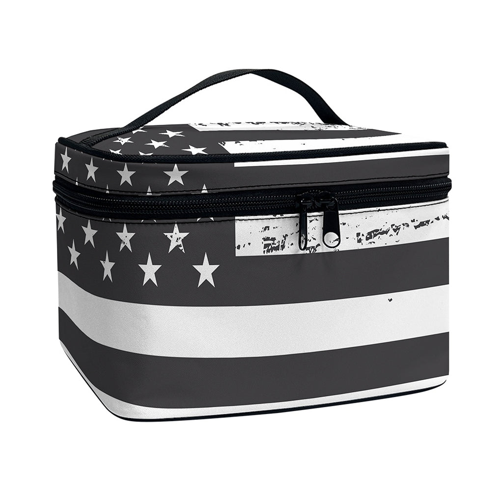 Grey And White American Flag Print Travel Makeup Bag