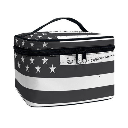 Grey And White American Flag Print Travel Makeup Bag