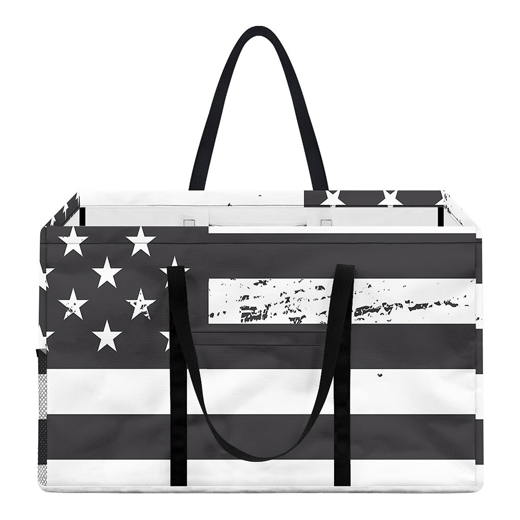 Grey And White American Flag Print Utility Tote Bag
