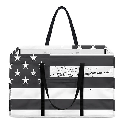 Grey And White American Flag Print Utility Tote Bag