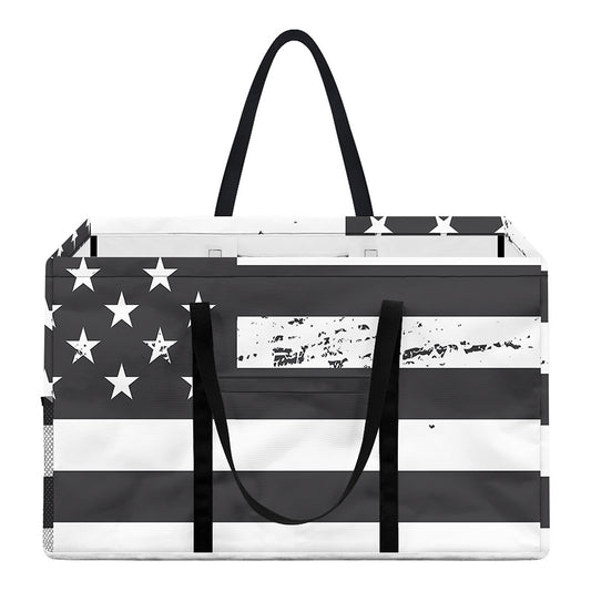 Grey And White American Flag Print Utility Tote Bag