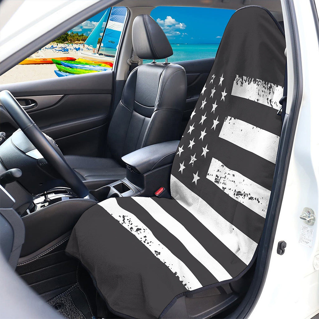 Grey And White American Flag Print Waterproof Car Seat Cover