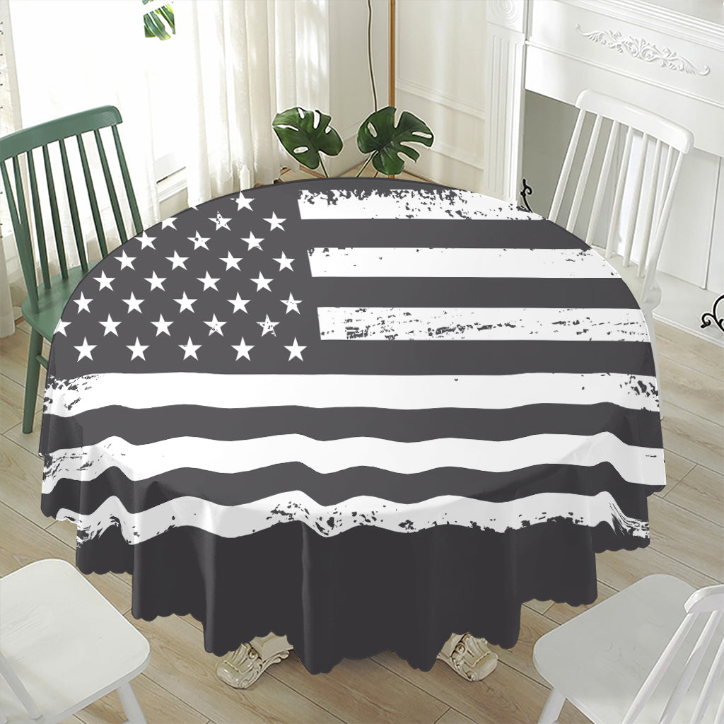 Grey And White American Flag Print Waterproof Round Tablecloth