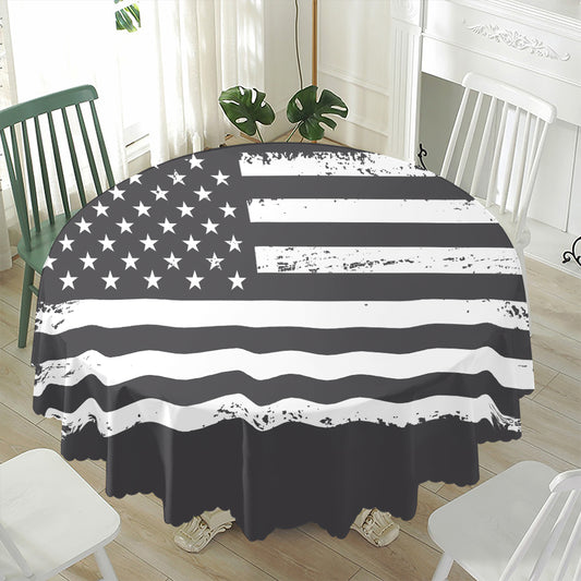 Grey And White American Flag Print Waterproof Round Tablecloth