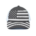 Grey And White American Flag Print White Mesh Trucker Hat