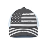Grey And White American Flag Print White Mesh Trucker Cap