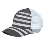 Grey And White American Flag Print White Mesh Trucker Cap