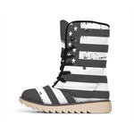 Grey And White American Flag Print Winter Boots