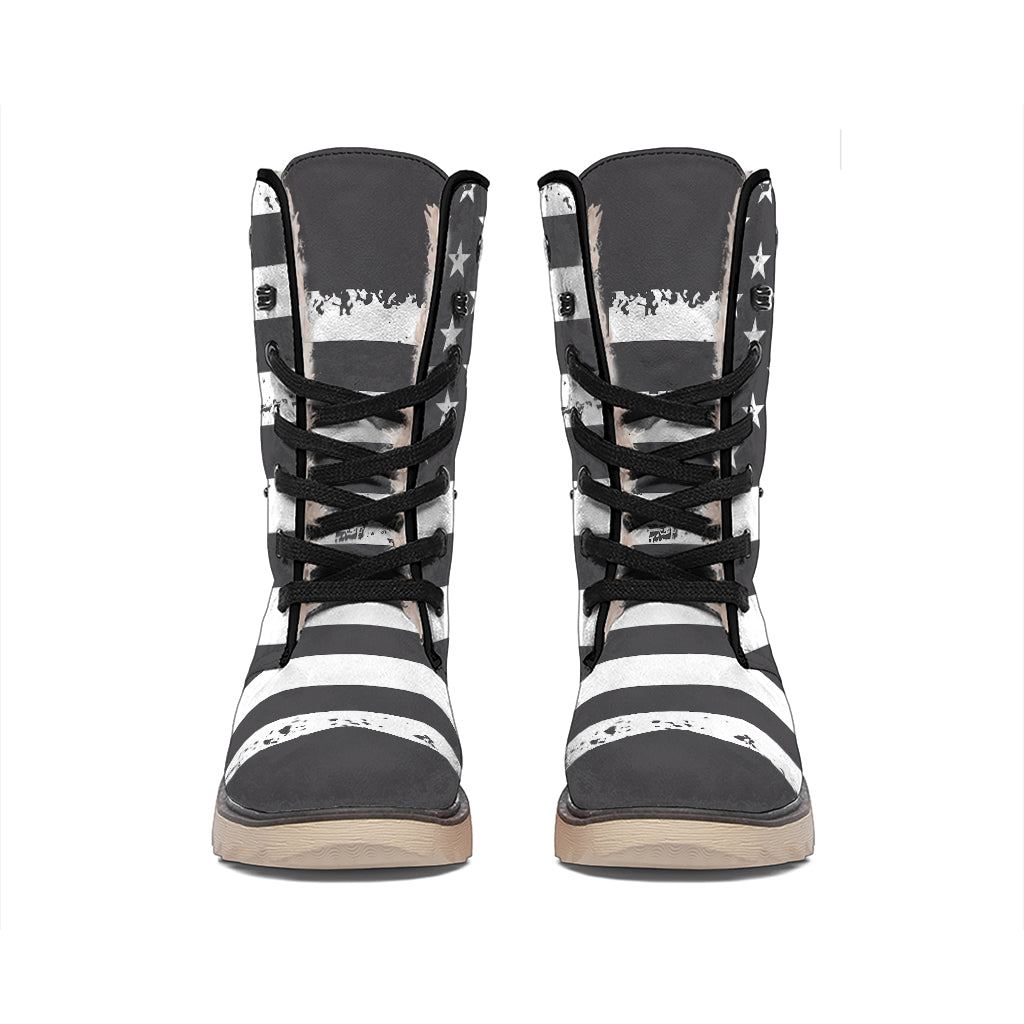 Grey And White American Flag Print Winter Boots