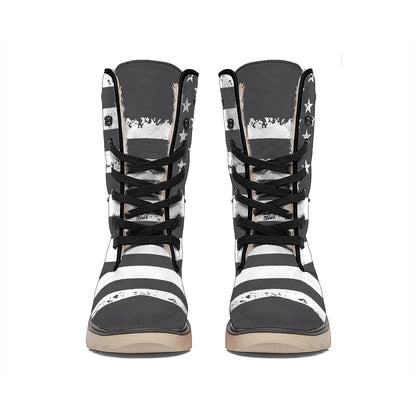 Grey And White American Flag Print Winter Boots