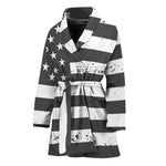 Grey And White American Flag Print Women's Bathrobe