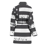 Grey And White American Flag Print Women's Bathrobe