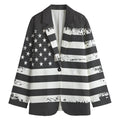 Grey And White American Flag Print Women's Blazer