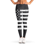 Grey And White American Flag Print Women's Leggings