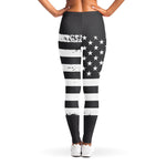 Grey And White American Flag Print Women's Leggings