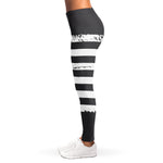 Grey And White American Flag Print Women's Leggings