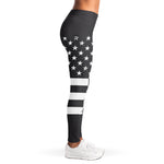 Grey And White American Flag Print Women's Leggings
