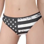 Grey And White American Flag Print Women's Panties