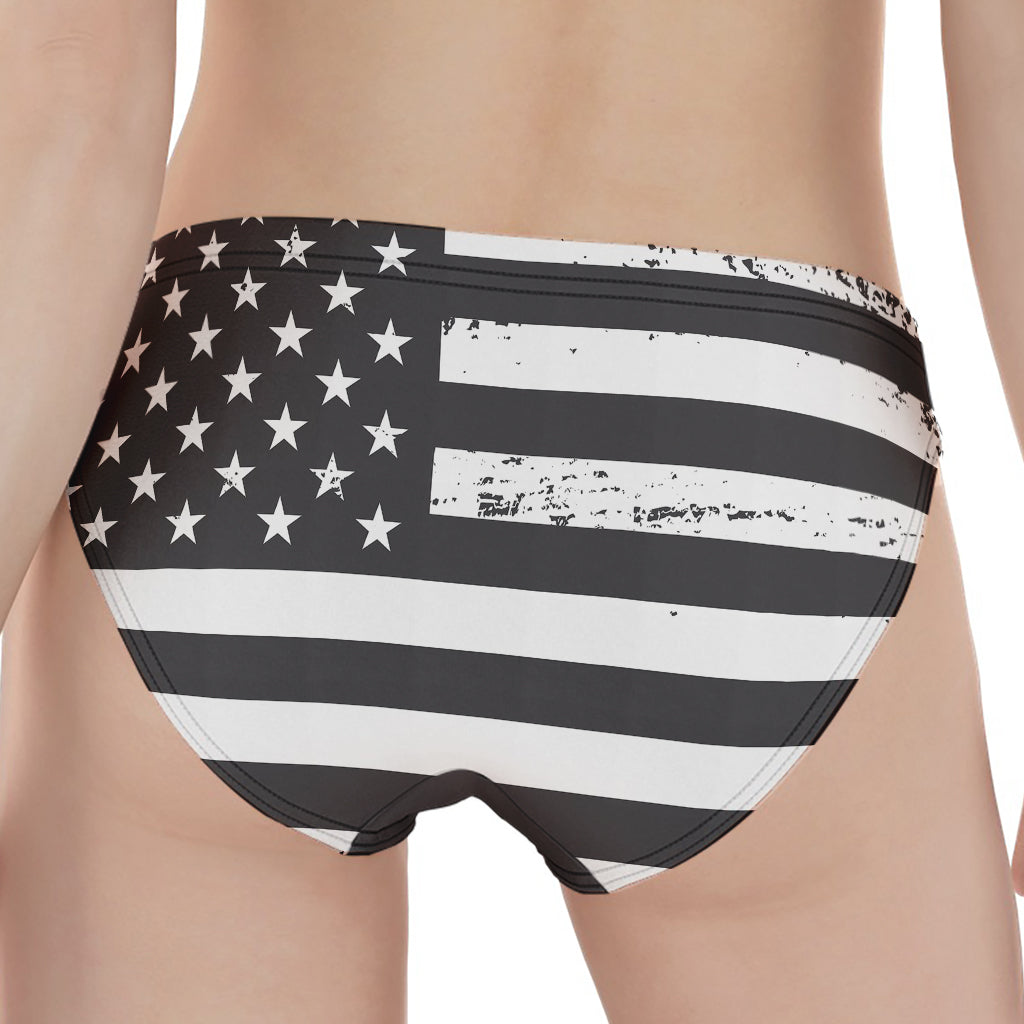 Grey And White American Flag Print Women's Panties