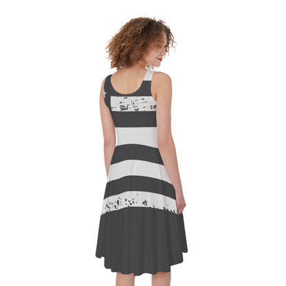 Grey And White American Flag Print Women's Sleeveless Dress