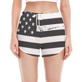 Grey And White American Flag Print Women's Split Running Shorts