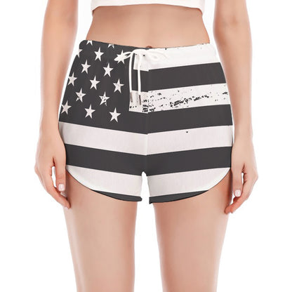 Grey And White American Flag Print Women's Split Running Shorts