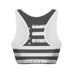 Grey And White American Flag Print Women's Sports Bra
