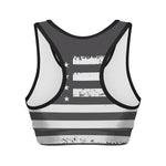 Grey And White American Flag Print Women's Sports Bra