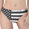 Grey And White American Flag Print Women's Thong