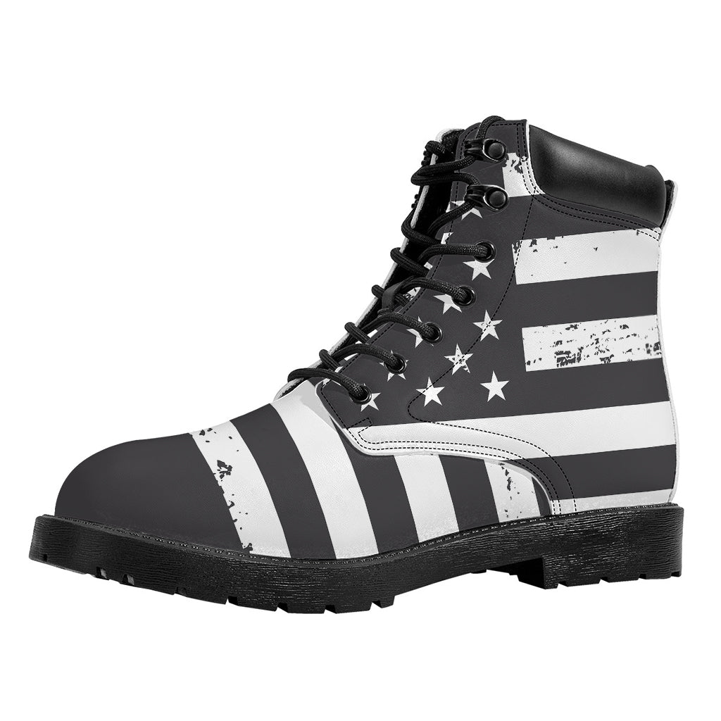 Grey And White American Flag Print Work Boots