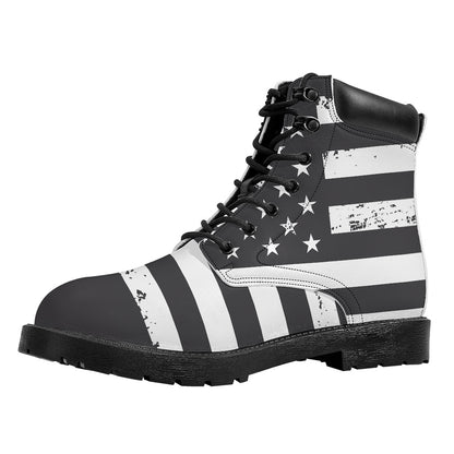 Grey And White American Flag Print Work Boots
