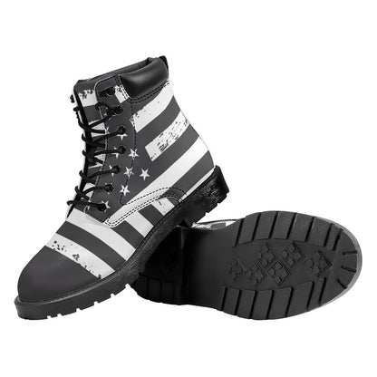 Grey And White American Flag Print Work Boots