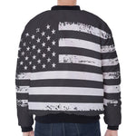 Grey And White American Flag Print Zip Sleeve Bomber Jacket