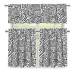 Grey And White Aztec Pattern Print 3 Piece Kitchen Curtains