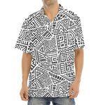 Grey And White Aztec Pattern Print Aloha Shirt