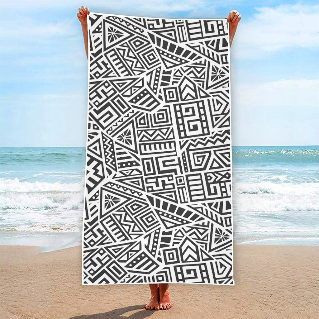 Grey And White Aztec Pattern Print Beach Towel