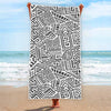 Grey And White Aztec Pattern Print Beach Towel