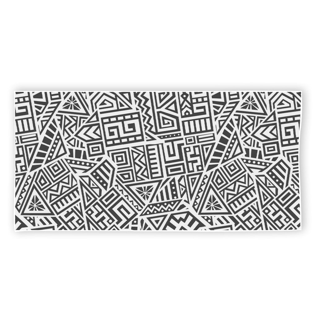 Grey And White Aztec Pattern Print Beach Towel