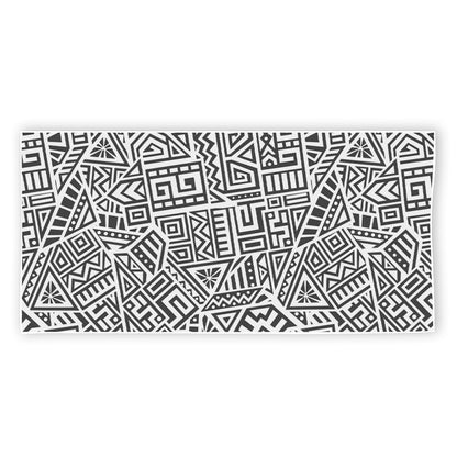Grey And White Aztec Pattern Print Beach Towel