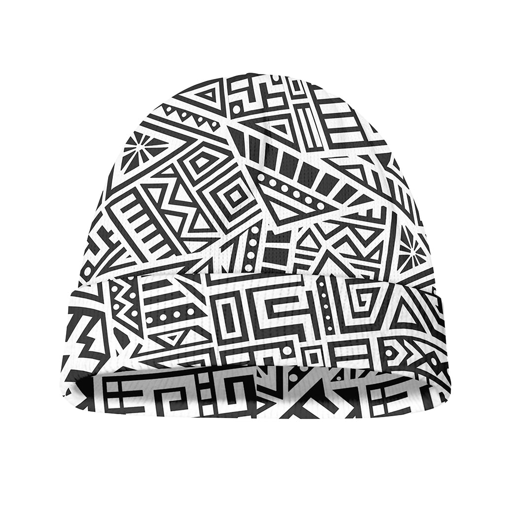 Grey And White Aztec Pattern Print Beanie
