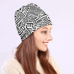 Grey And White Aztec Pattern Print Beanie