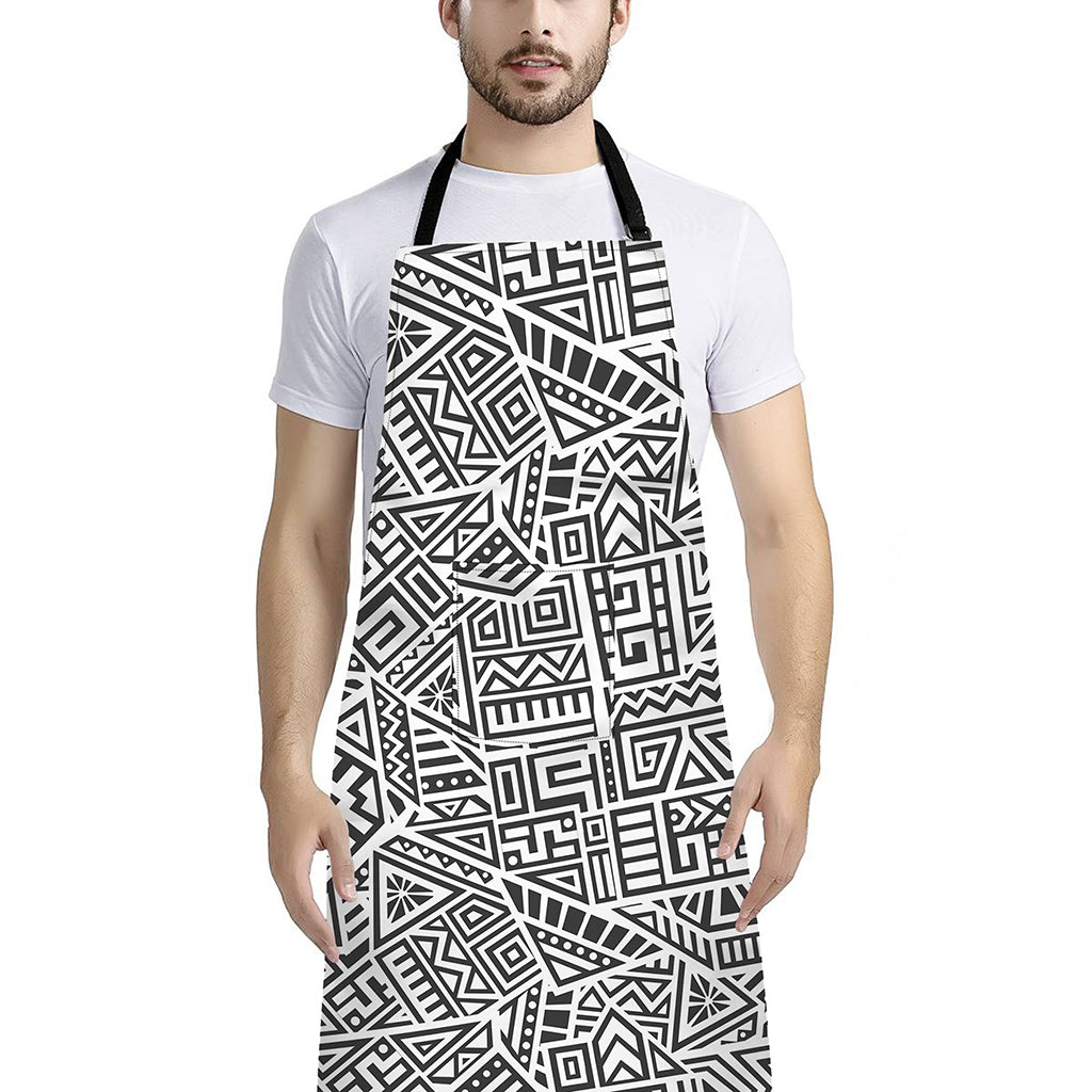 Grey And White Aztec Pattern Print Bib Apron With Pocket