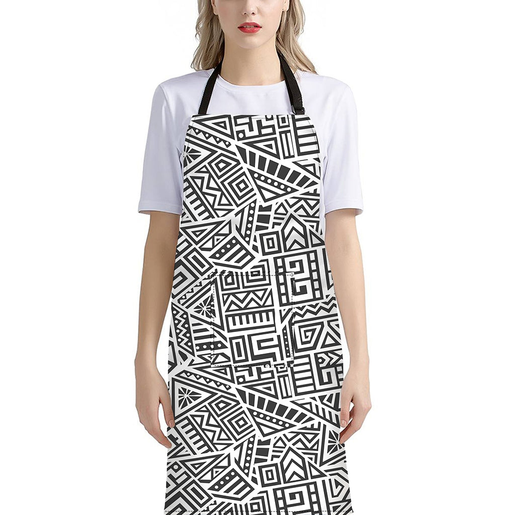 Grey And White Aztec Pattern Print Bib Apron With Pocket