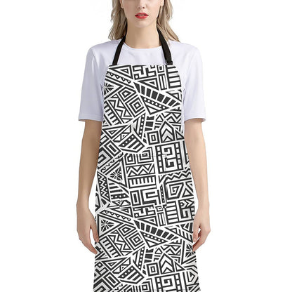 Grey And White Aztec Pattern Print Bib Apron With Pocket