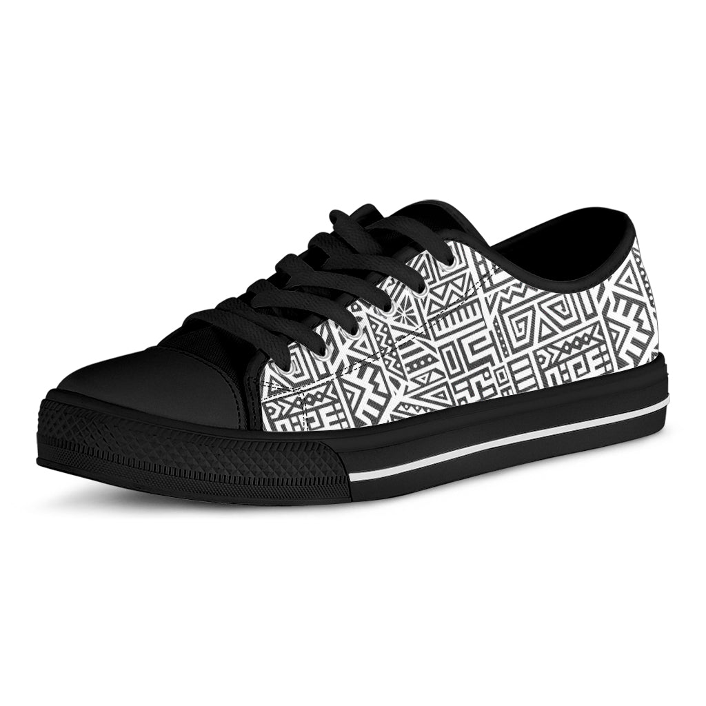 Grey And White Aztec Pattern Print Black Low Top Sneakers