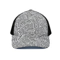Grey And White Aztec Pattern Print Black Mesh Trucker Hat