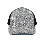 Grey And White Aztec Pattern Print Black Mesh Trucker Cap