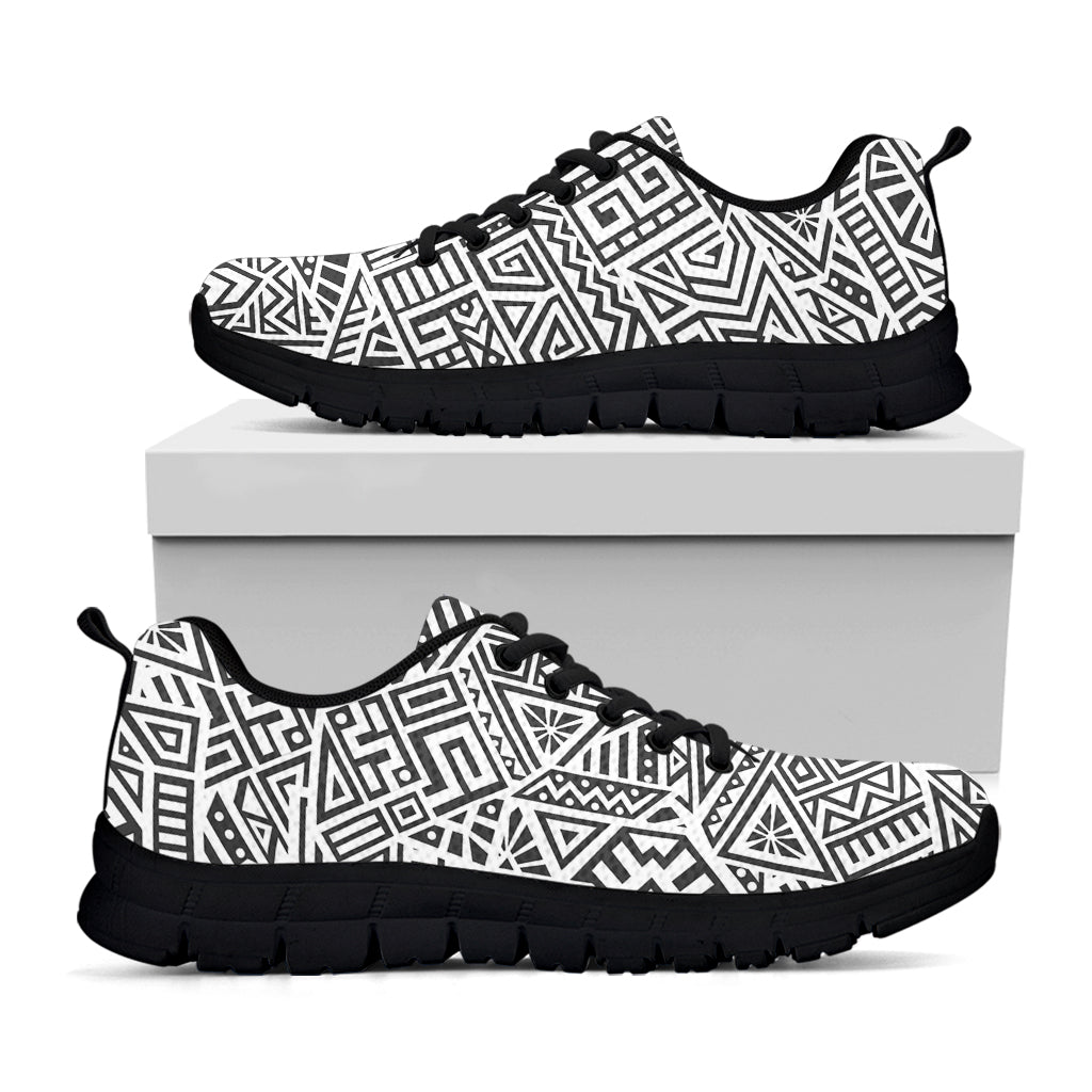 Grey And White Aztec Pattern Print Black Running Shoes